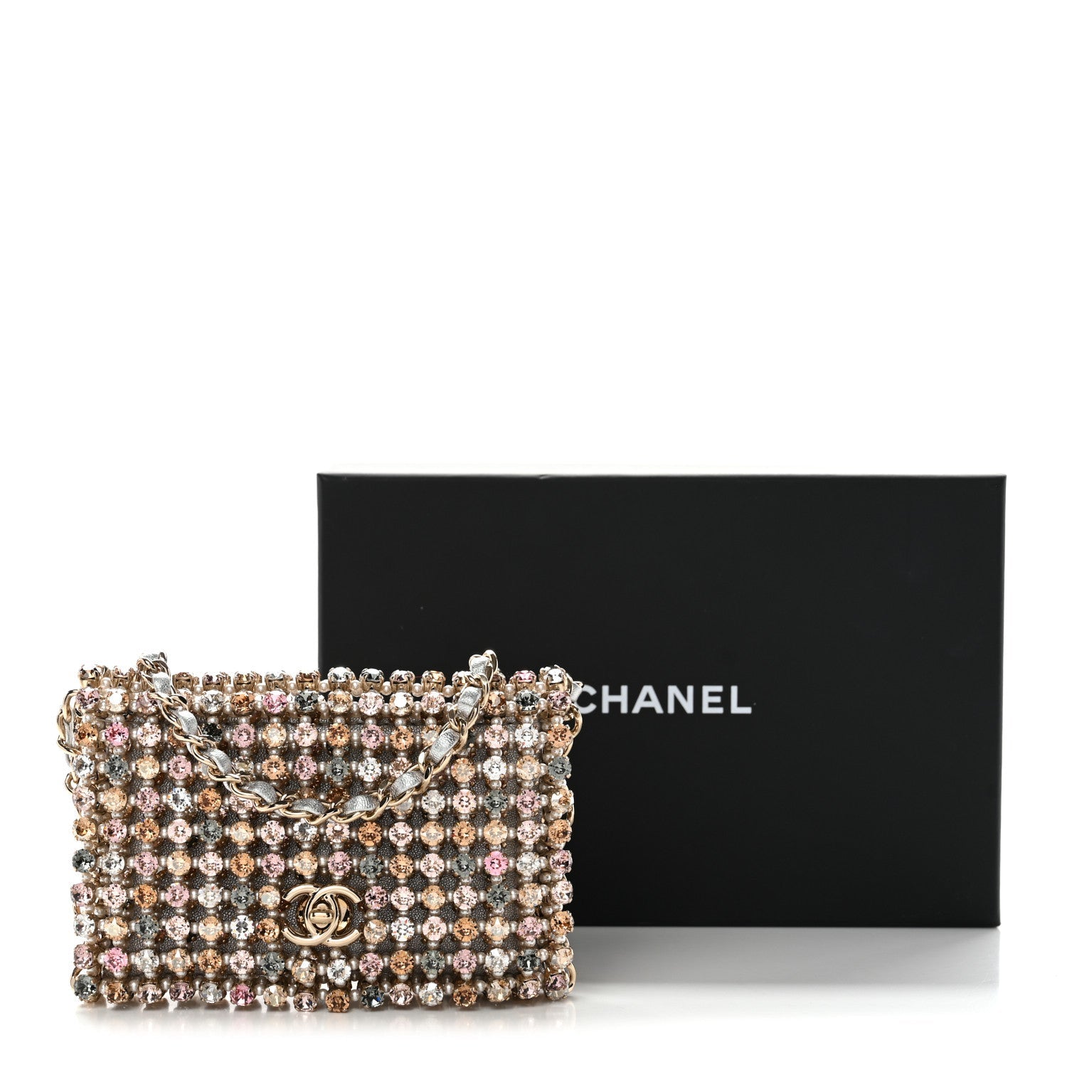 Metal Strass Minaudiere CC Medium Evening Bag Black Multicolor