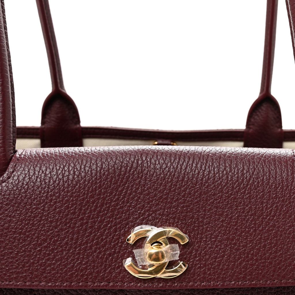 Grained Calfskin Stitched Urban Essentials Small Shopping Bag Burgundy