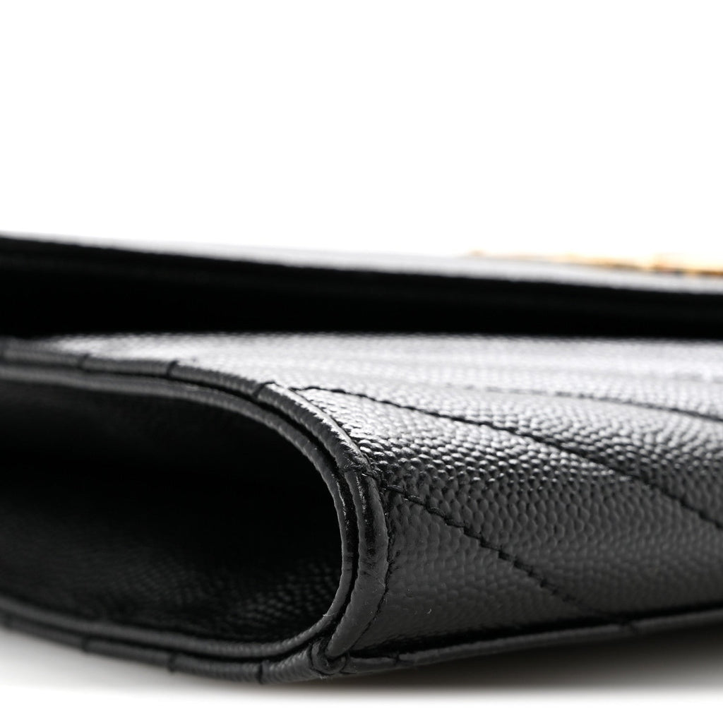 Grain De Poudre Matelasse Chevron Monogram Envelope Clutch Black