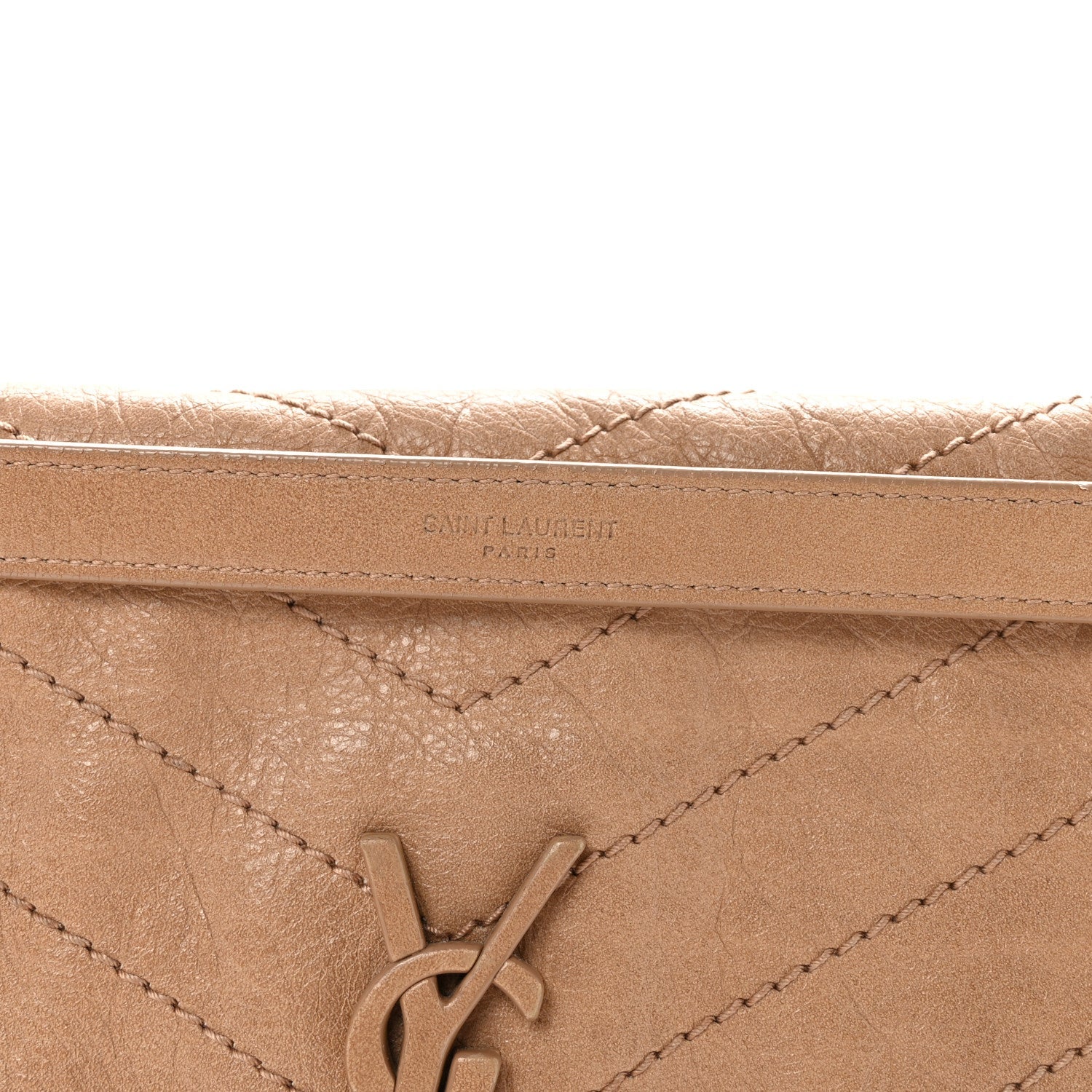 Crinkled Calfskin Matelasse Monogram Medium Niki Chain Satchel Light Taupe