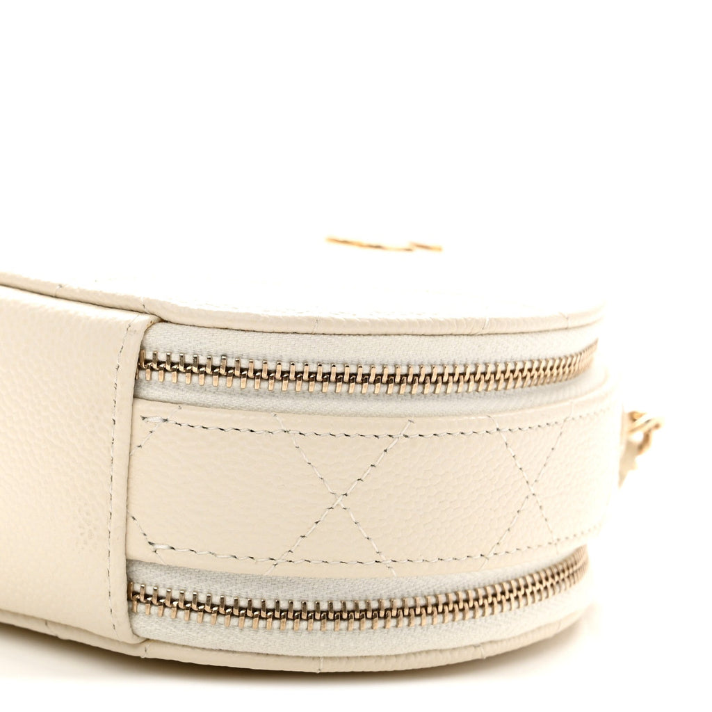 Caviar Quilted Round Handle With Care Vanity With Chain White