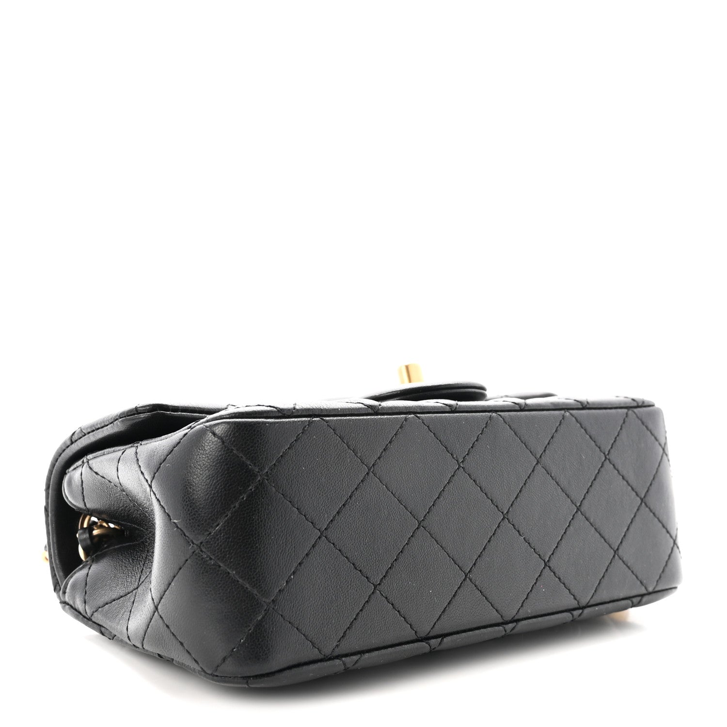 Lambskin Quilted Mini Rectangular Pearl Crush Flap Black