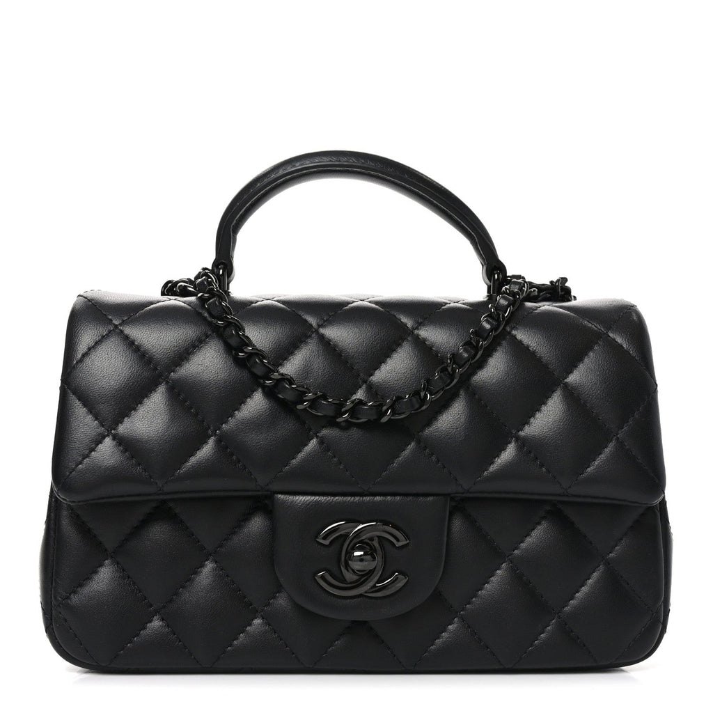 Lambskin Quilted Mini Top Handle Rectangular Flap So Black