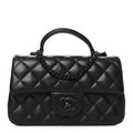 Lambskin Quilted Mini Top Handle Rectangular Flap So Black
