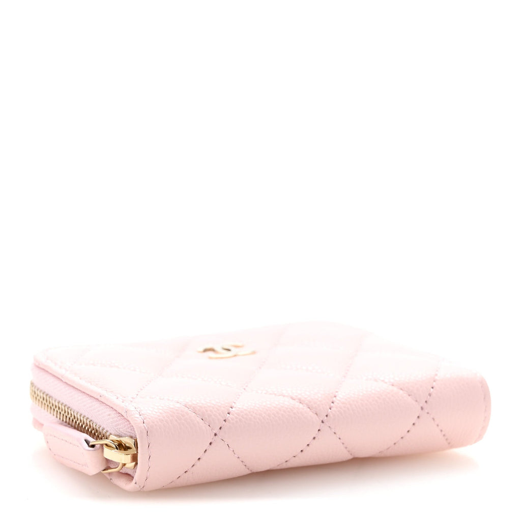 Caviar Quilted Zip Coin Purse Light Pink