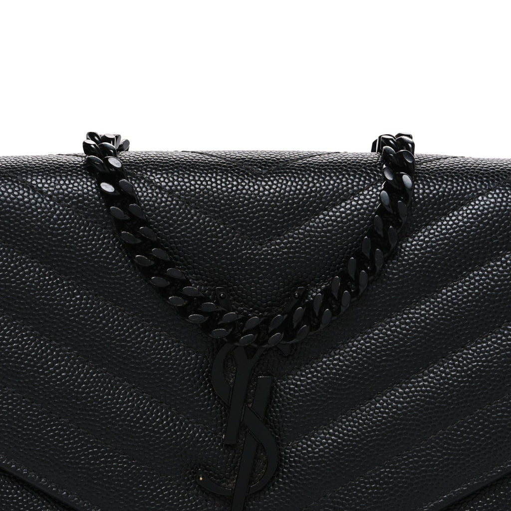 Grain De Poudre Matelasse Chevron Monogram Monochrome Envelope Chain Wallet Black