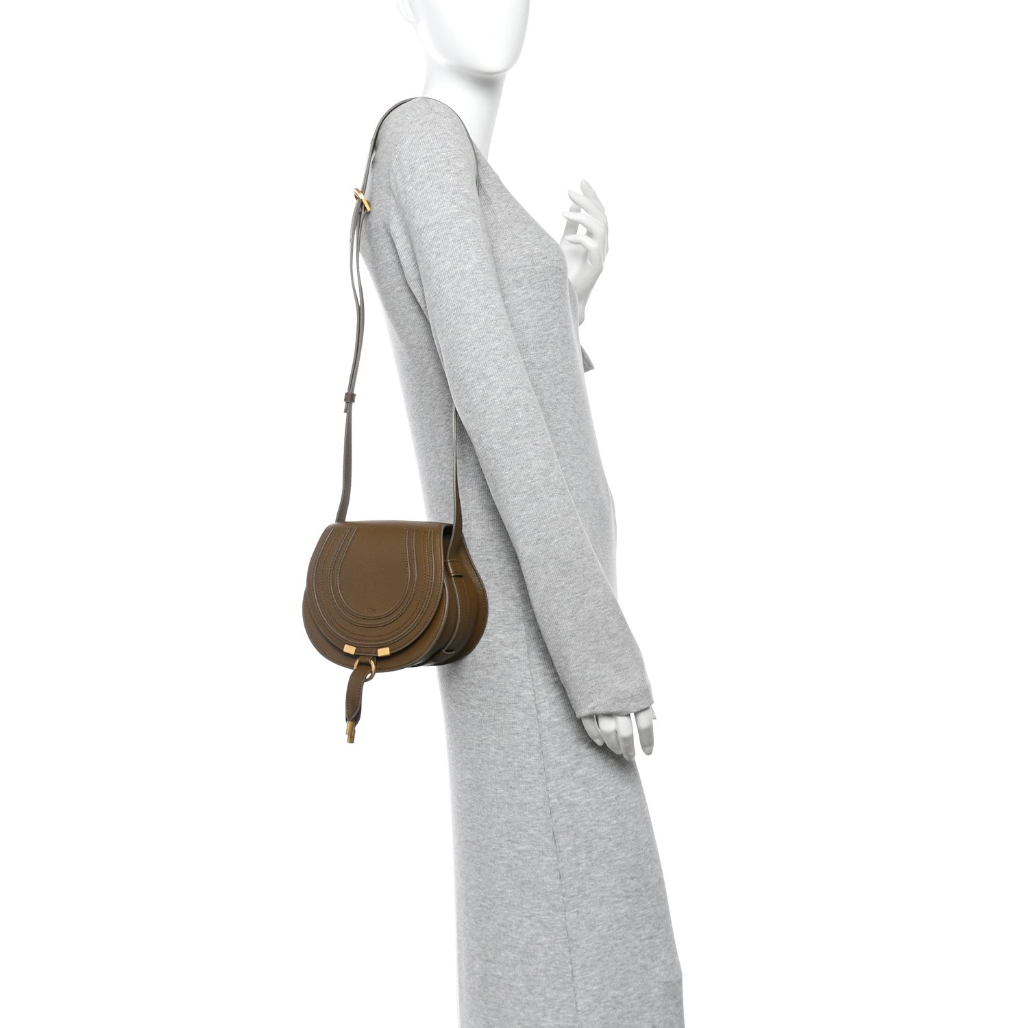 Grained Calfskin Small Marcie Saddle Bag Dark Khaki