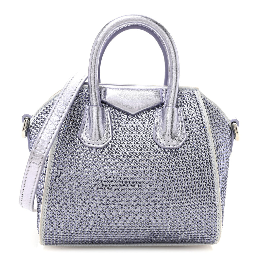 Lambskin Satin Strass Micro Antigona Lavender