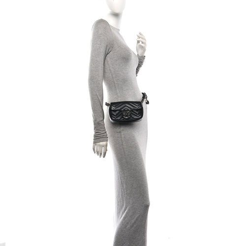 Calfskin Matelasse Monochrome GG Marmont Chain Belt Bag Black