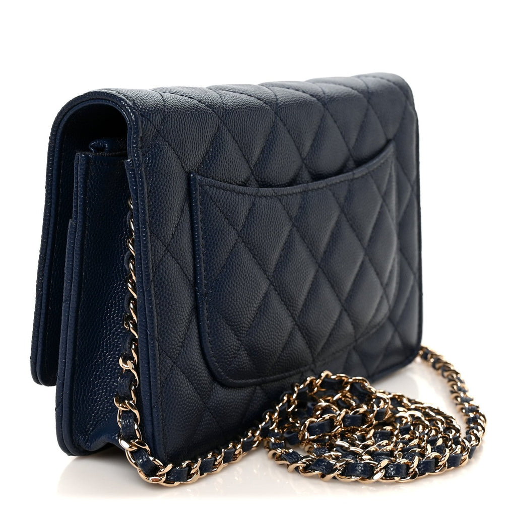 Caviar Quilted Wallet on Chain WOC Navy Blue