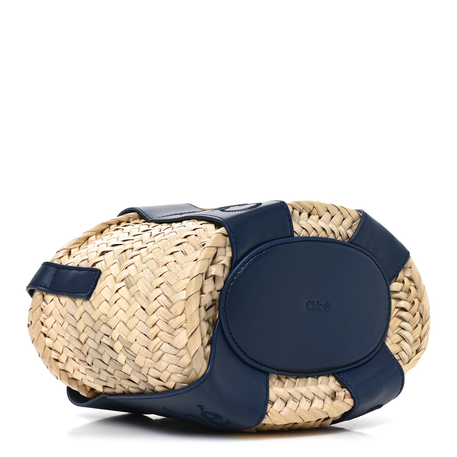 Raffia Smooth Calfskin Small Sense Basket Night Blue