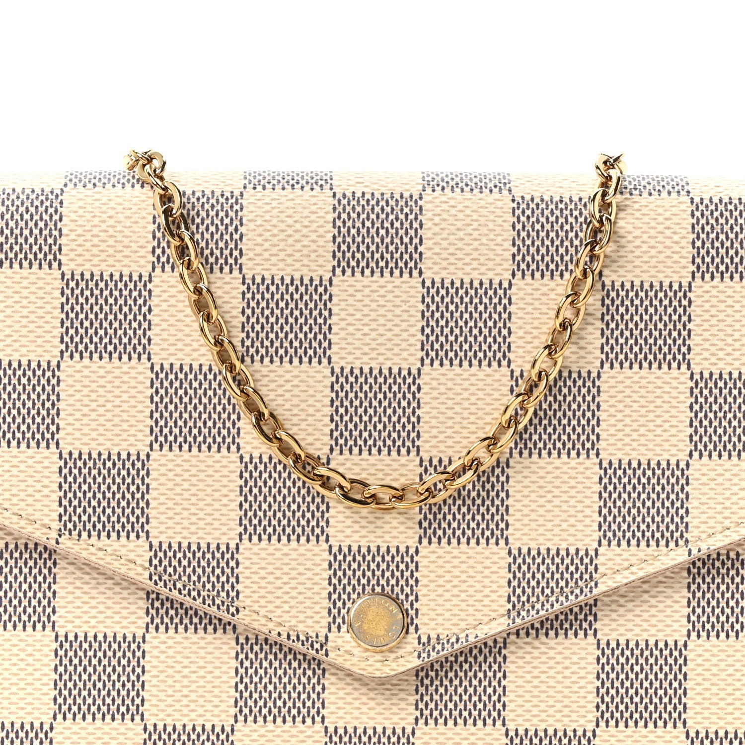 Damier Azur Pochette Felicie Chain Wallet Rose Ballerine