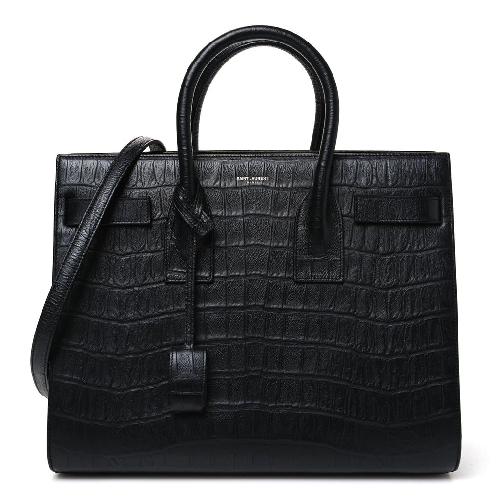Calfskin Crocodile Embossed Small Sac de Jour Black