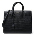 Calfskin Crocodile Embossed Small Sac de Jour Black