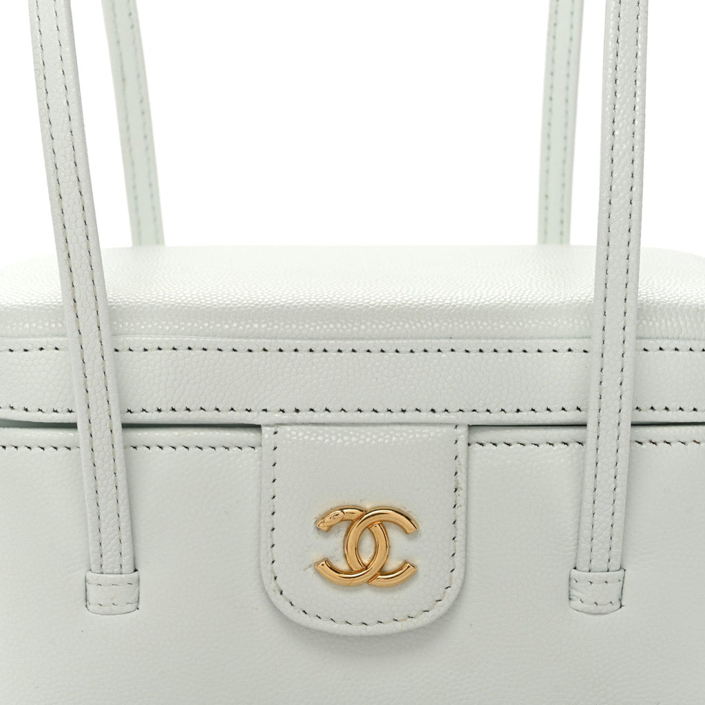 Shiny Caviar Preppy Coco Long Vanity With Strap Light Purple Light Blue