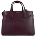 BURBERRY Medium Banner Derby Leather Tote Shoulder Bag Red