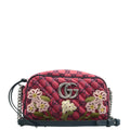 GUCCI GG Marmont Small Monogram Embroidered Diagonal Chain Shoulder Bag Red 447632