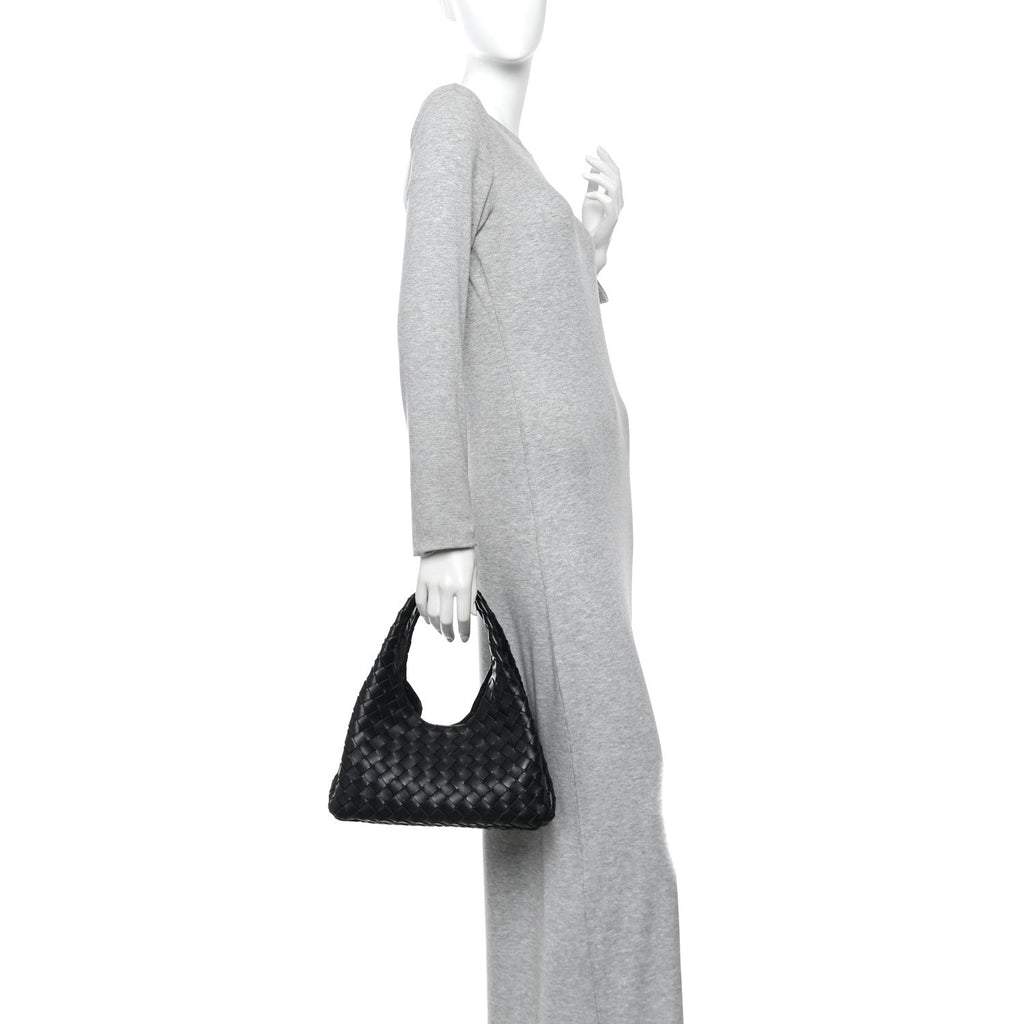 Nappa Intrecciato Small Campana Shoulder Bag Black