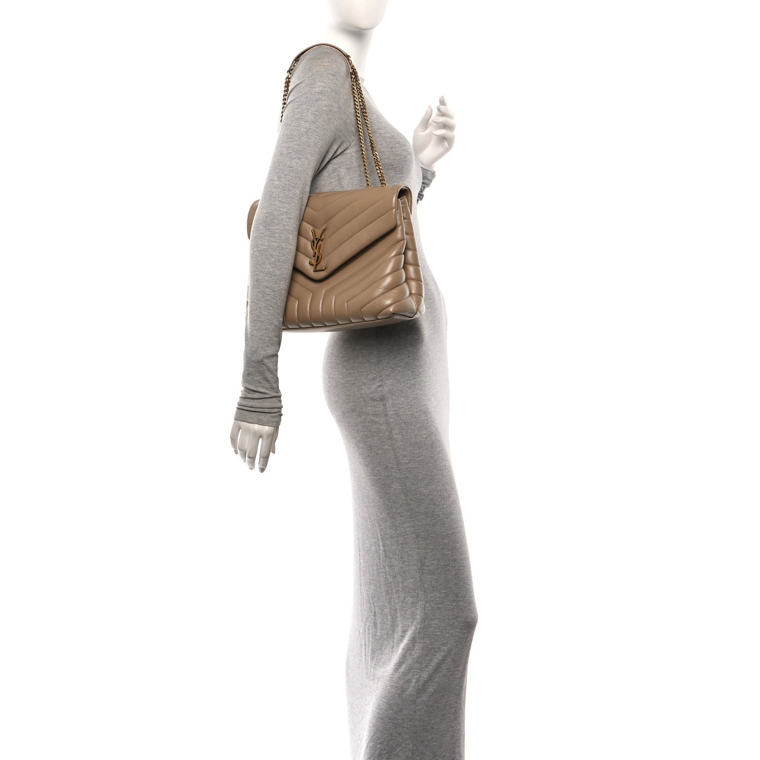 Calfskin Y Quilted Monogram Medium Loulou Chain Satchel Dark Beige