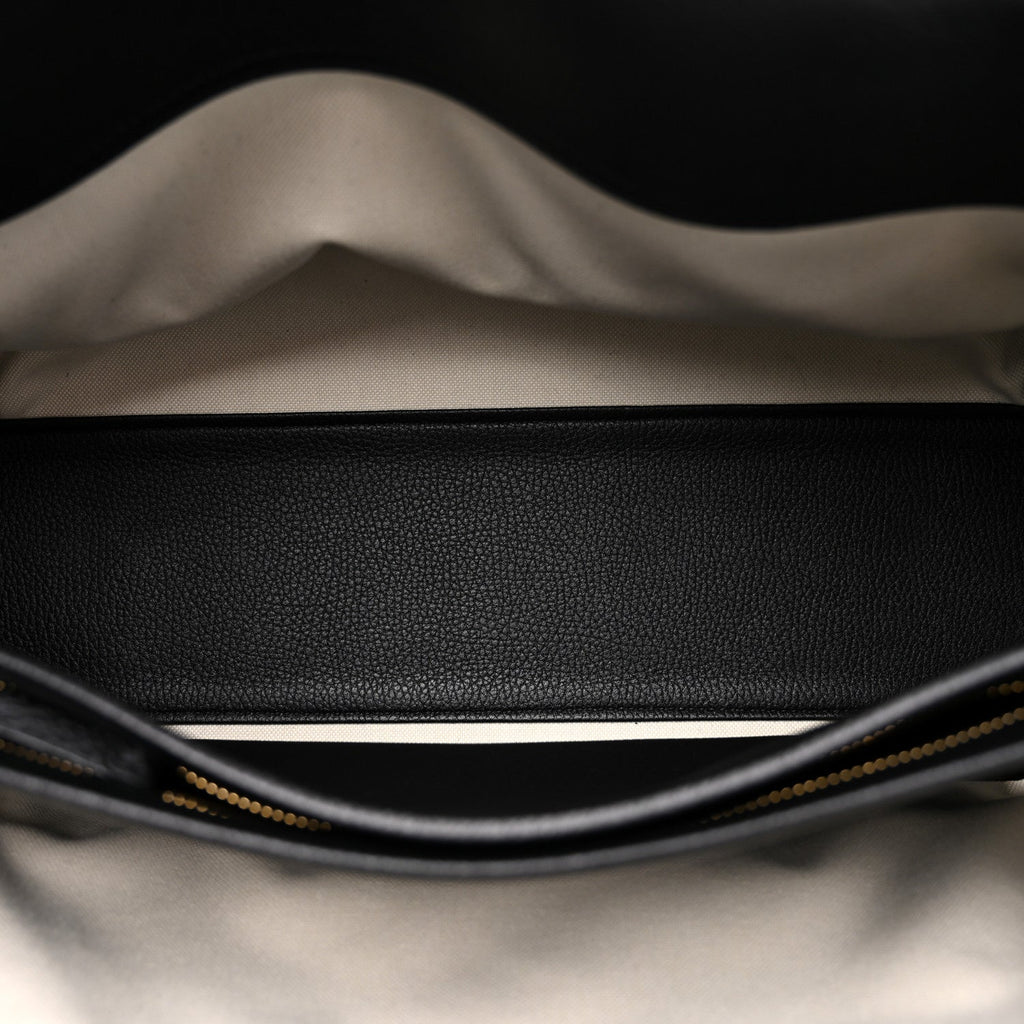 Grained Calfskin Stitched Urban Essentials Large Shopping Bag Black