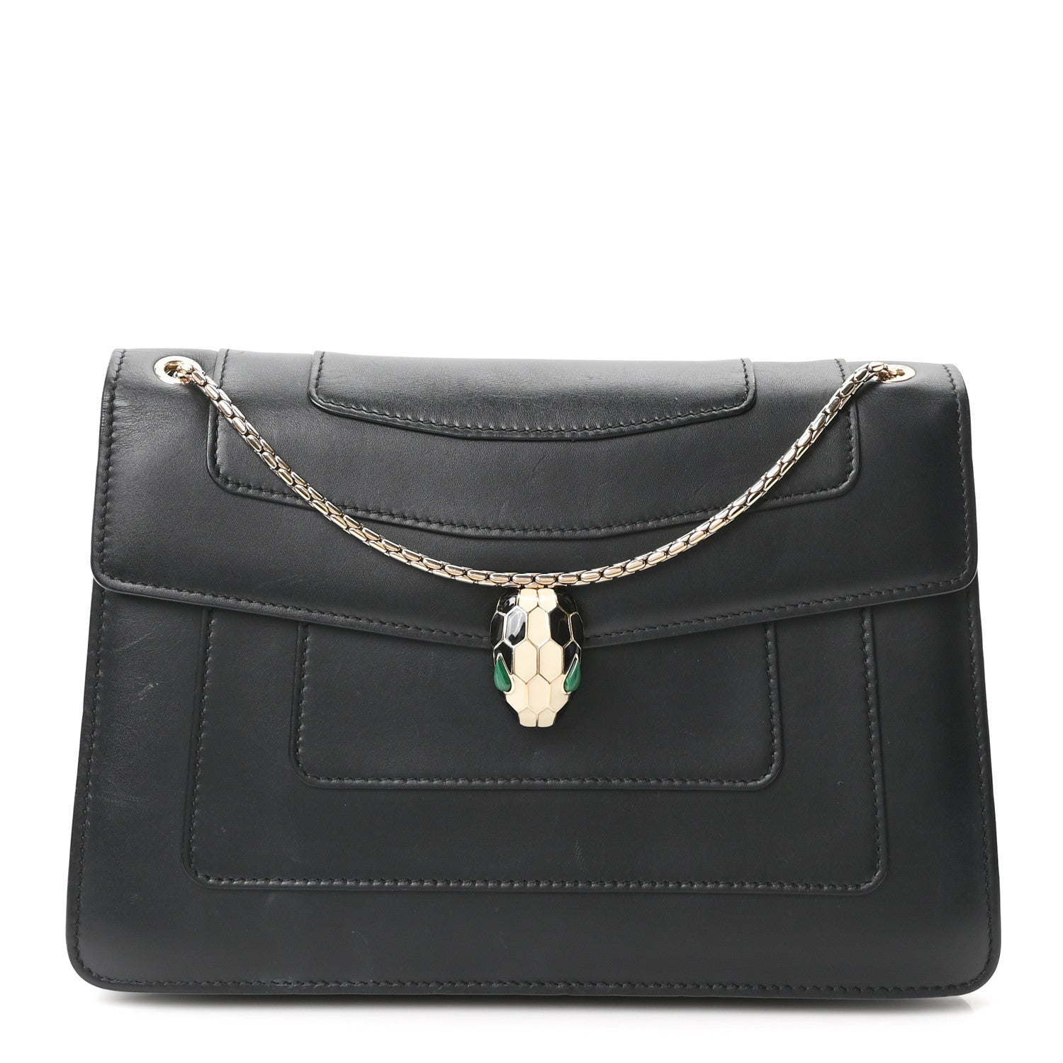 Calfskin Serpenti Forever Shoulder Bag Black