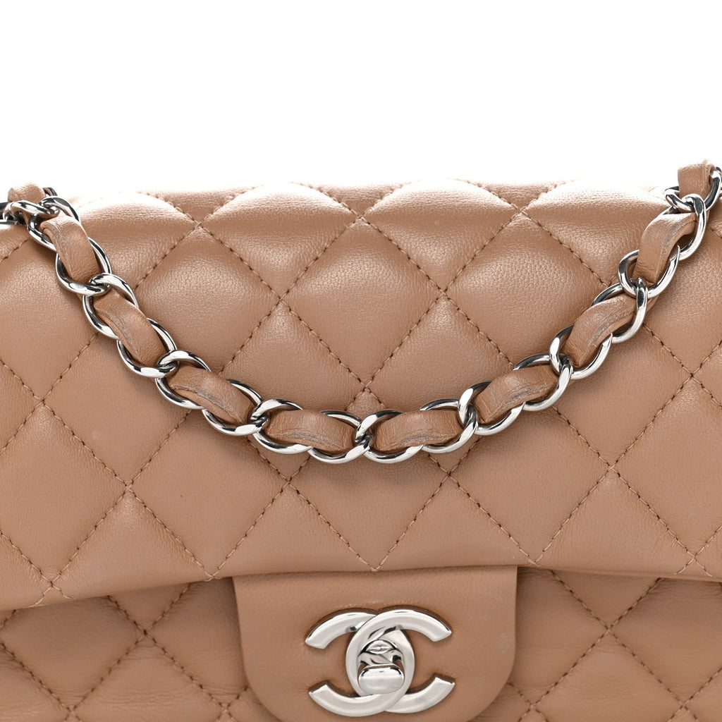 Lambskin Quilted Mini Rectangular Flap Beige