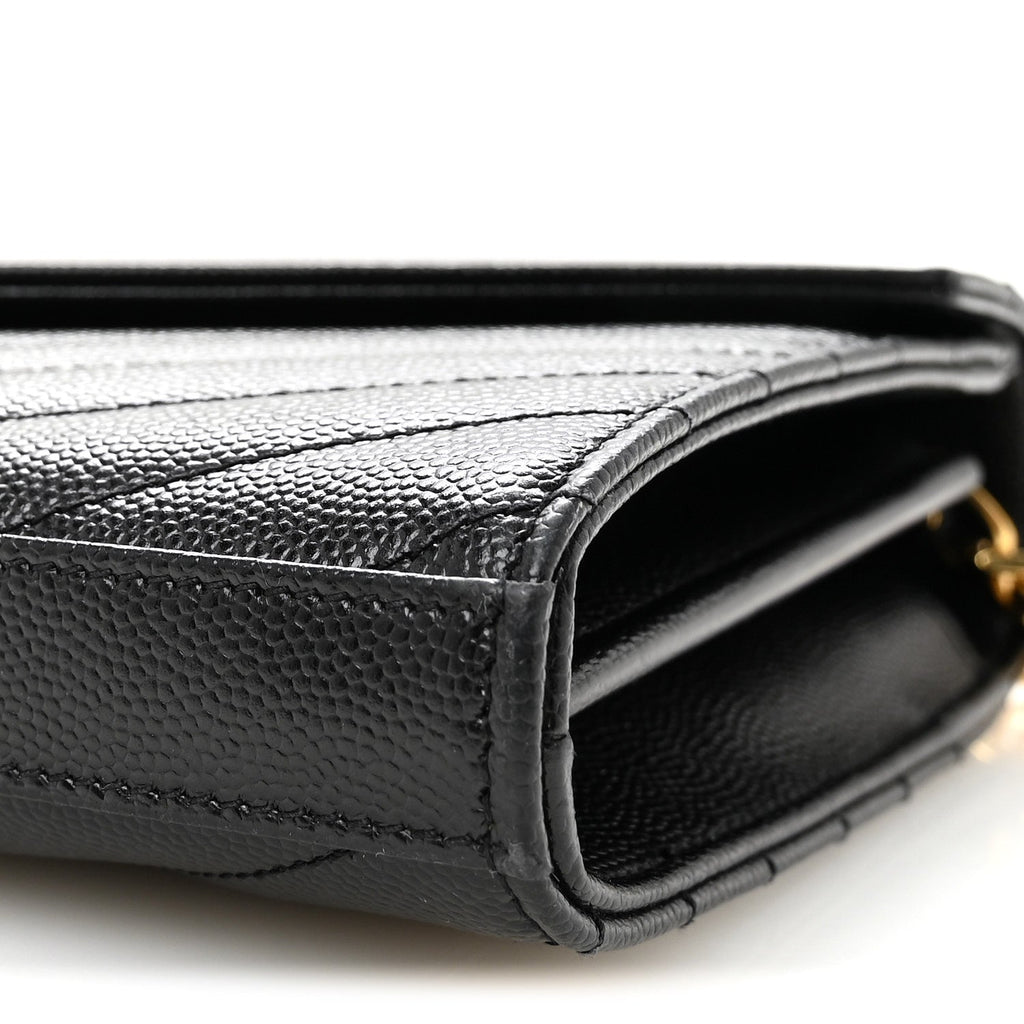 Grain De Poudre Matelasse Chevron Monogram Chain Wallet Black