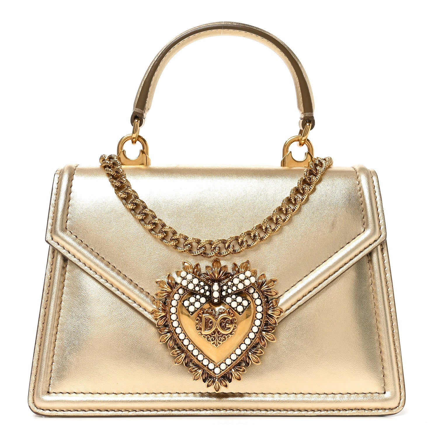 Metallic Nappa Small Devotion Envelope Top Handle Bag Gold
