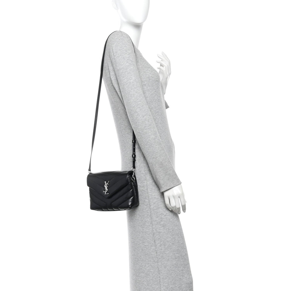 Calfskin Y Quilted Monogram Toy Loulou Crossbody Bag Black