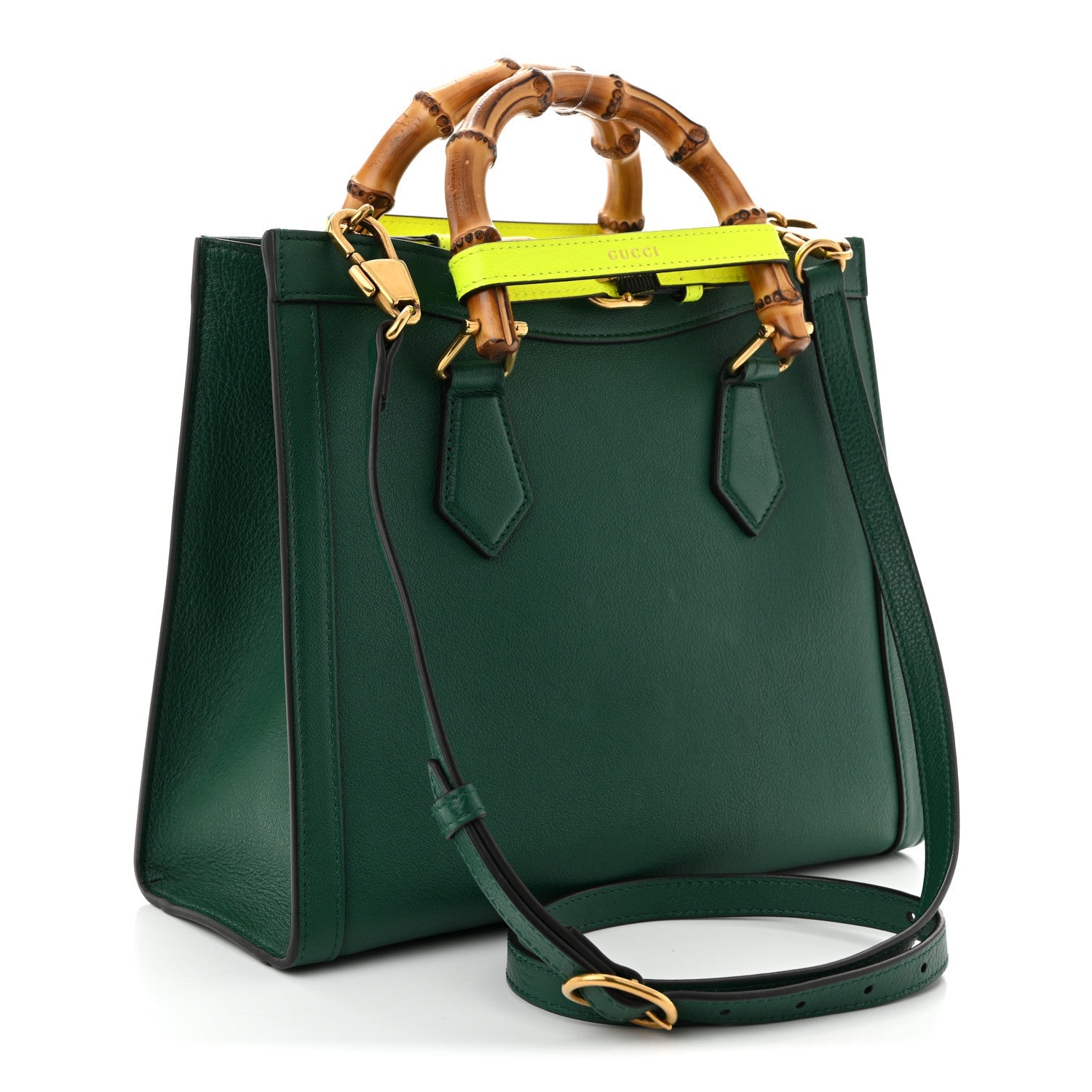 Wonka Grain Calfskin Small Diana Tote Bag Green Yellow Fluo