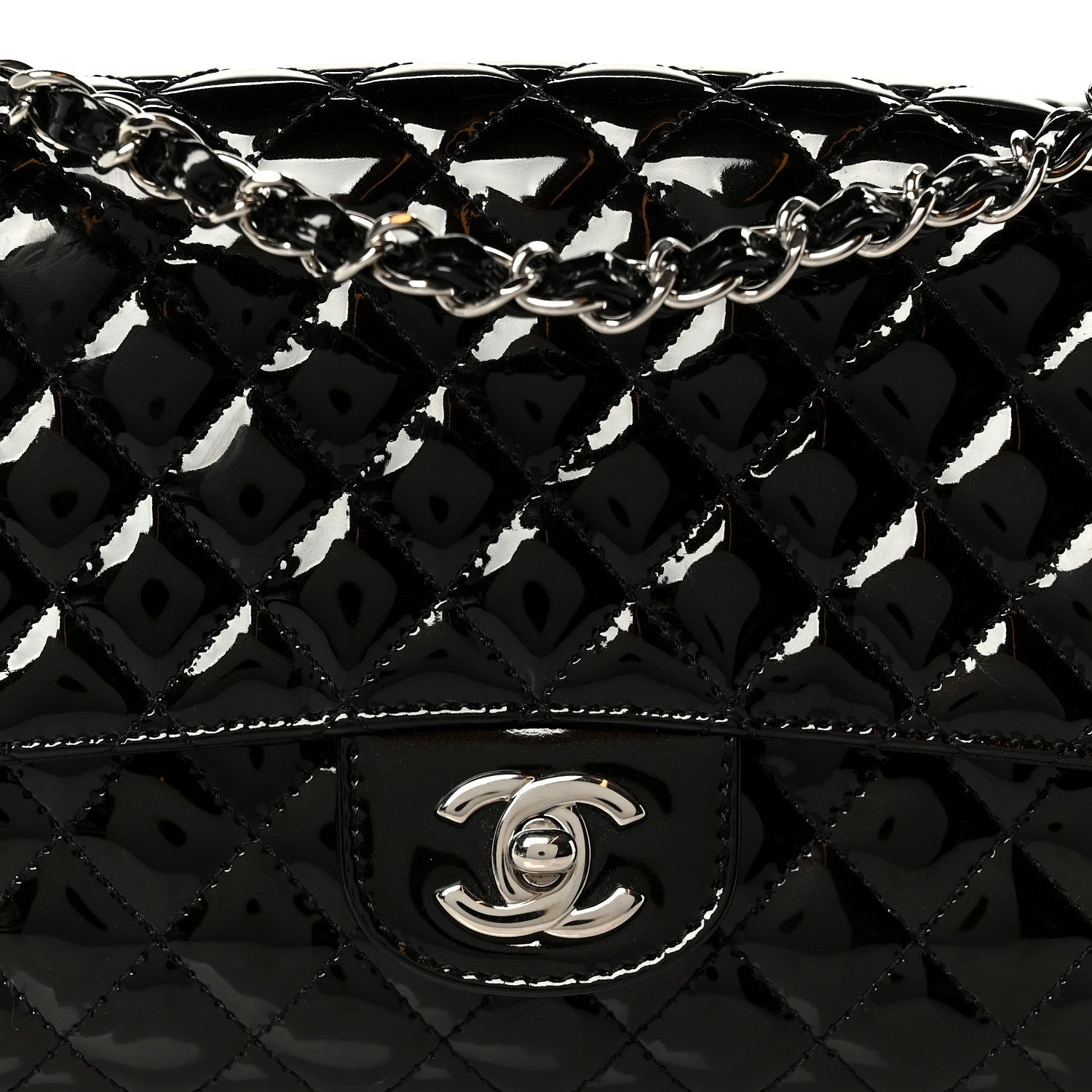 Patent Quilted Secret Label Medium Flap Black