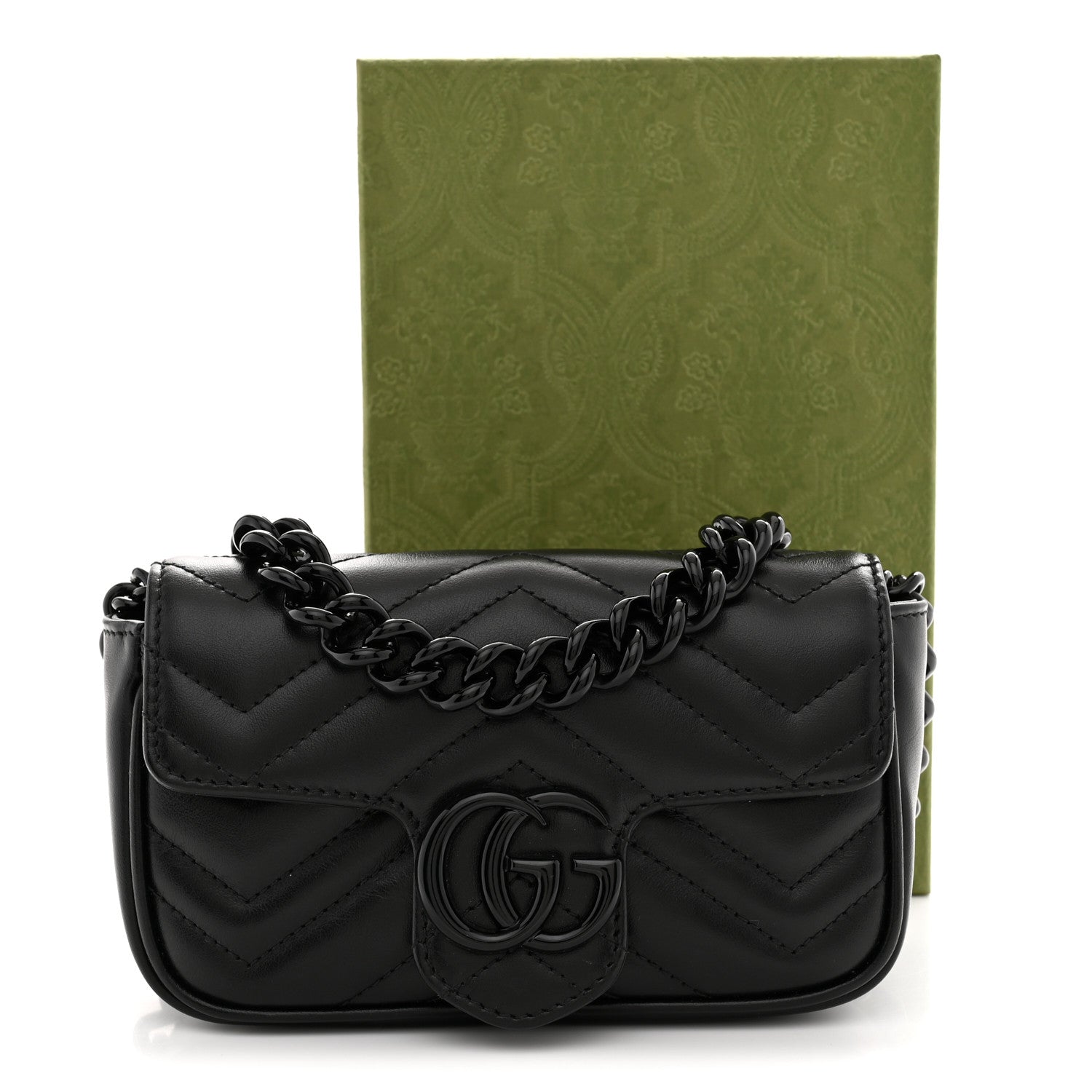 Calfskin Matelasse Monochrome GG Marmont Chain Belt Bag Black