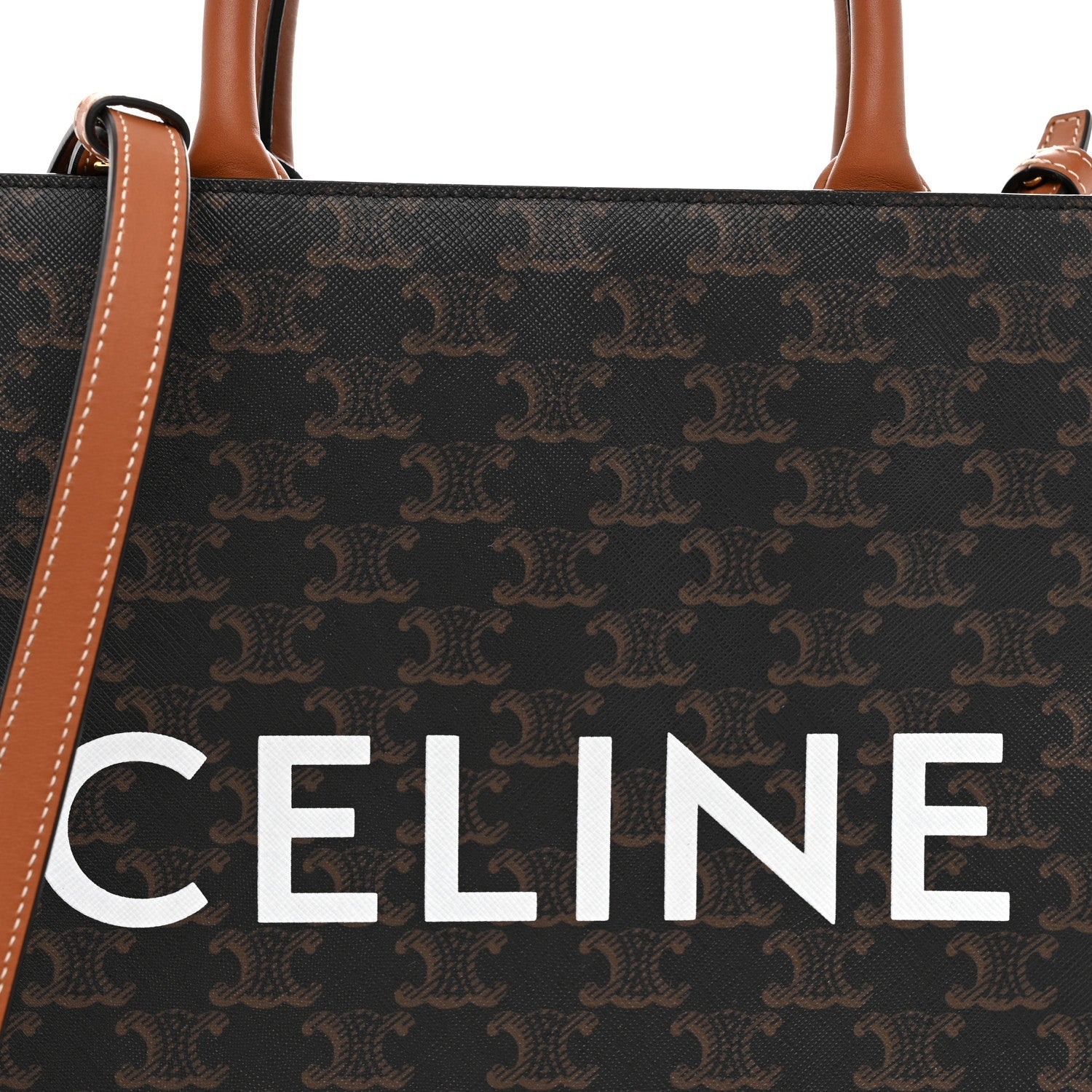 Triomphe Canvas Calfskin Small Vertical Cabas Tan