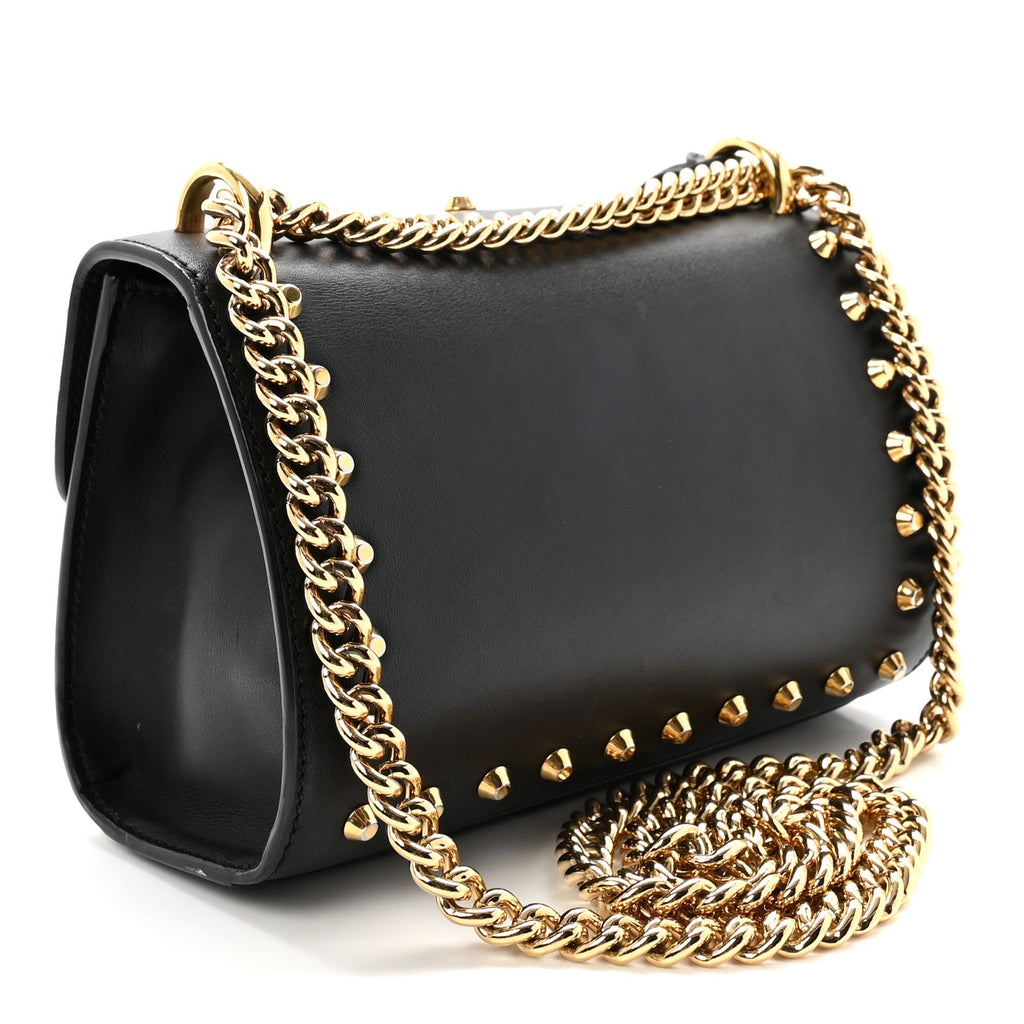 Calfskin Studded Small Padlock Shoulder Bag Black
