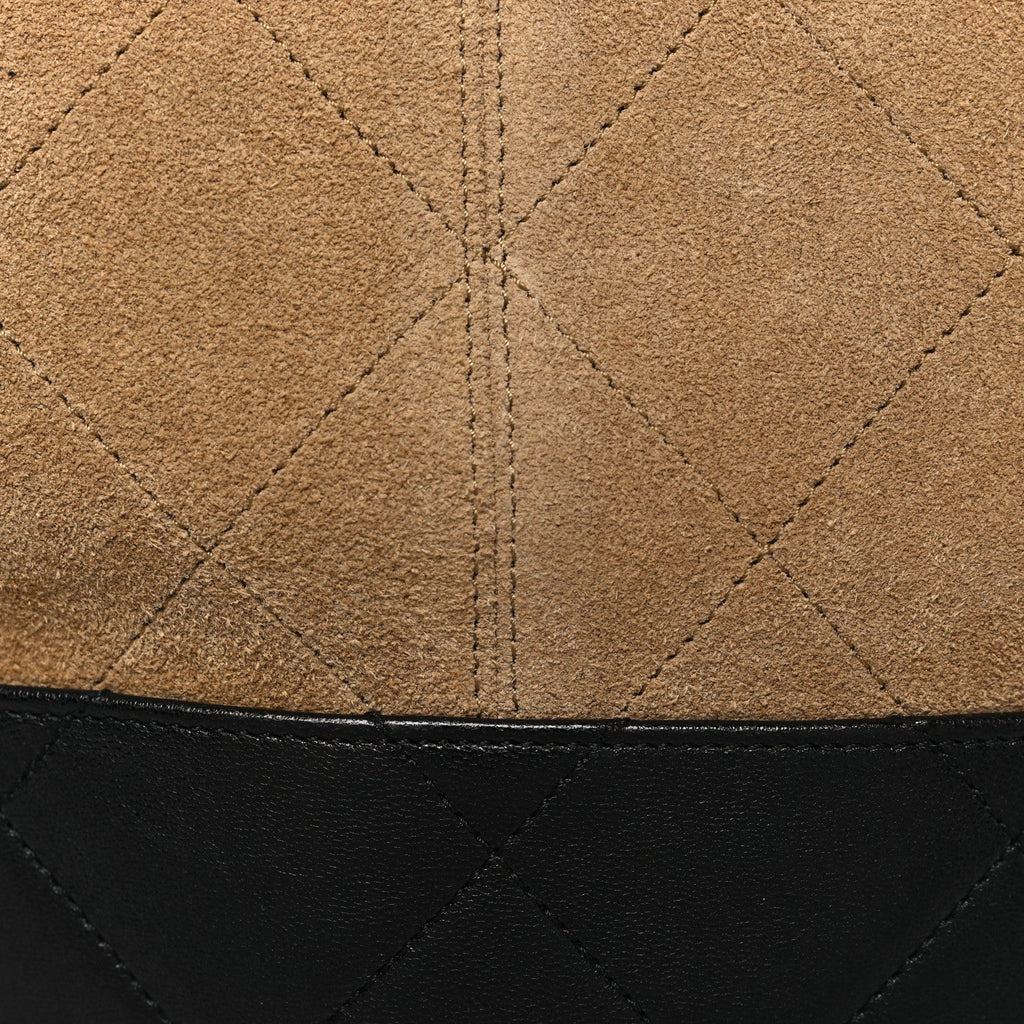 Suede Calfskin Shiny Lambskin Quilted Coco Base Shopping Bag Beige Black