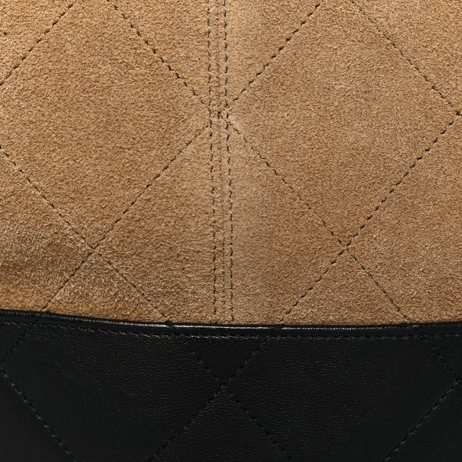 Suede Calfskin Shiny Lambskin Quilted Coco Base Shopping Bag Beige Black