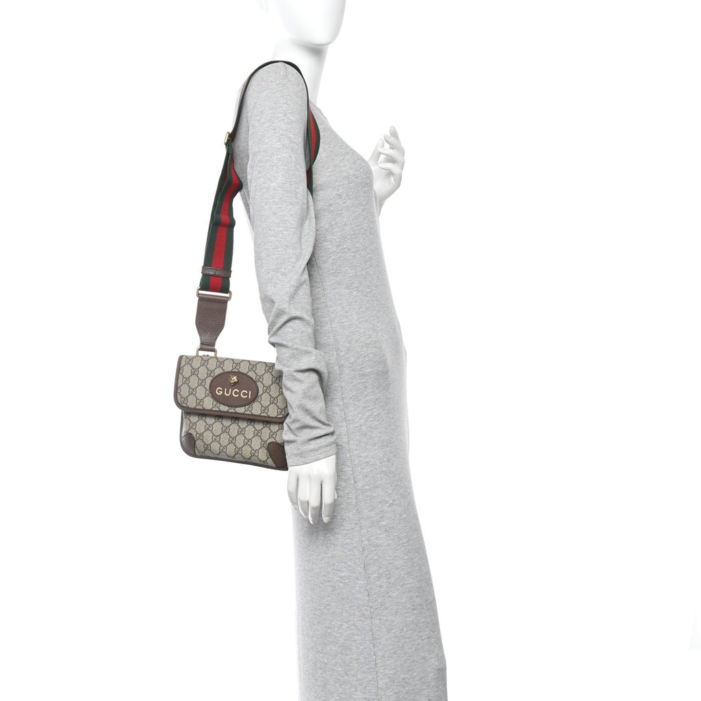 GG Supreme Monogram Web Small Neo Vintage Double Flap Messenger Bag Beige New Acero
