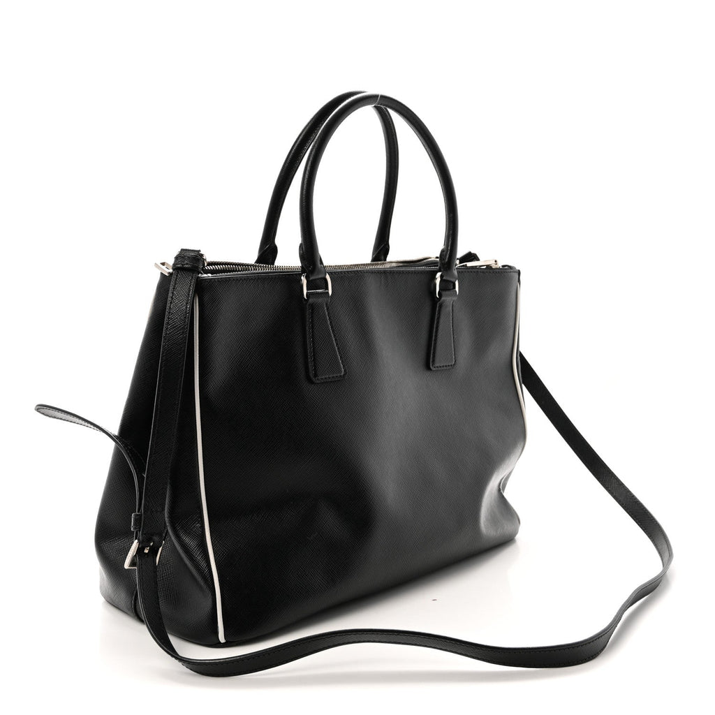 Saffiano Medium Galleria Double Zip Tote Black Talco