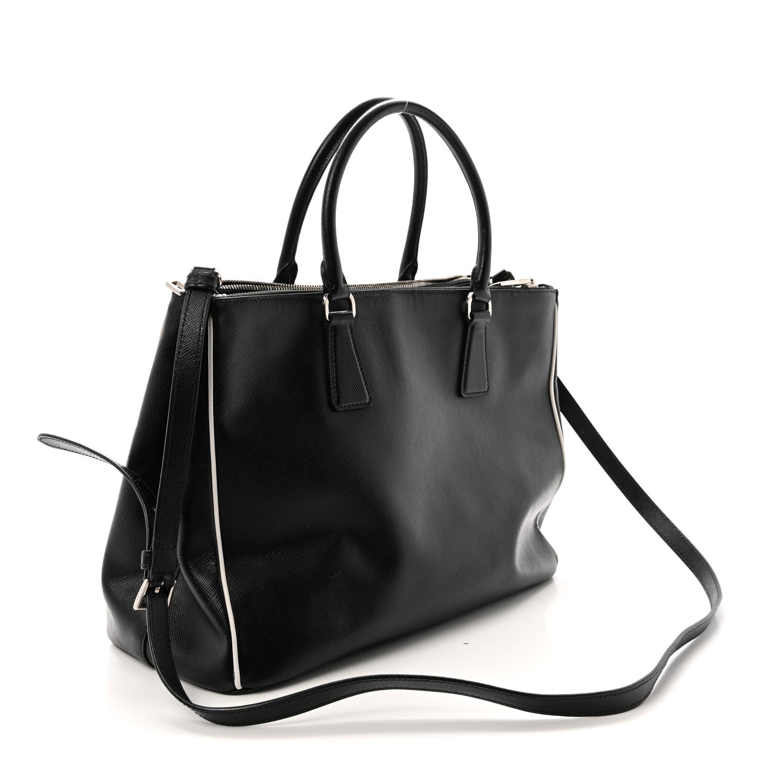 Saffiano Medium Galleria Double Zip Tote Black Talco