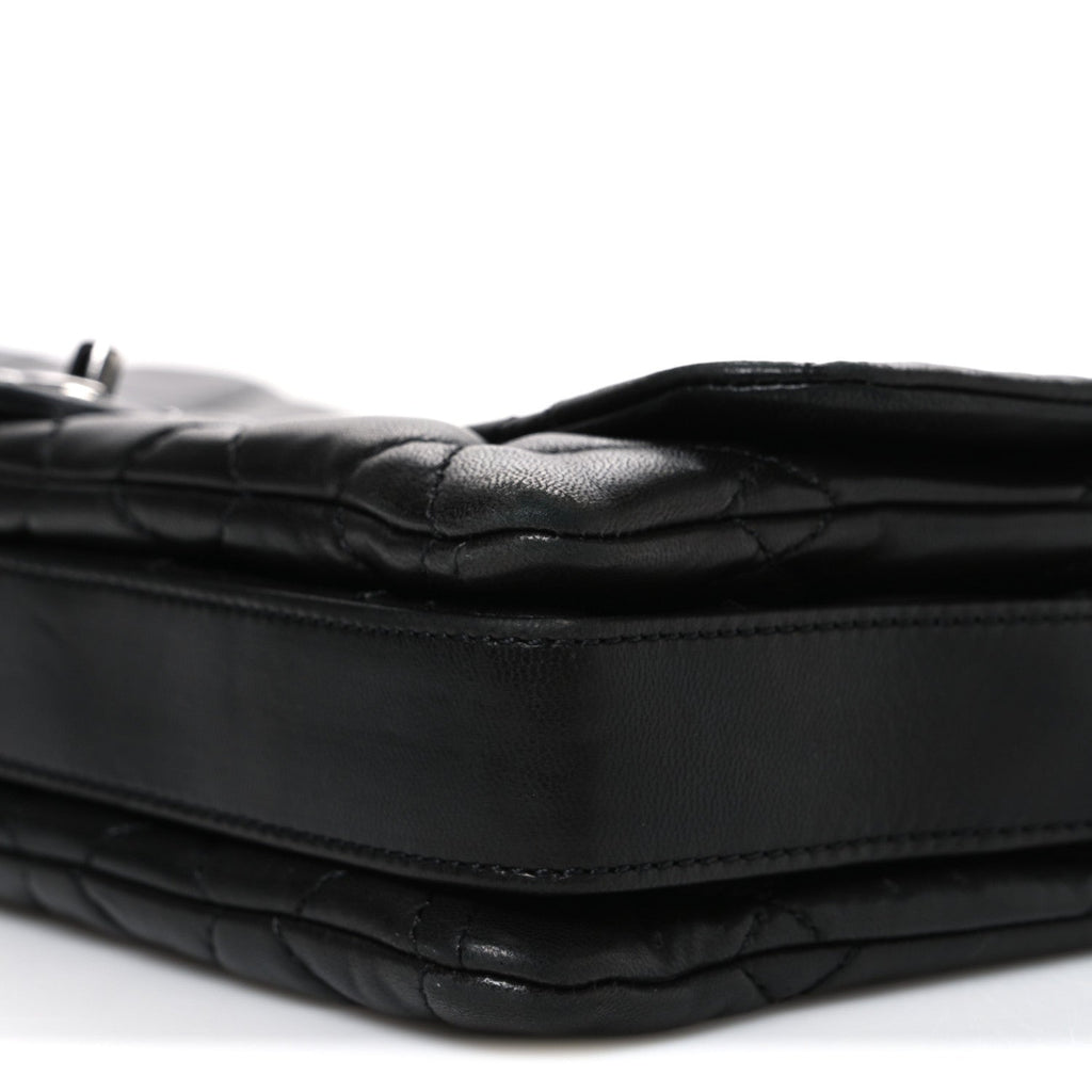 Lambskin Quilted Jumbo 3 Flap Black