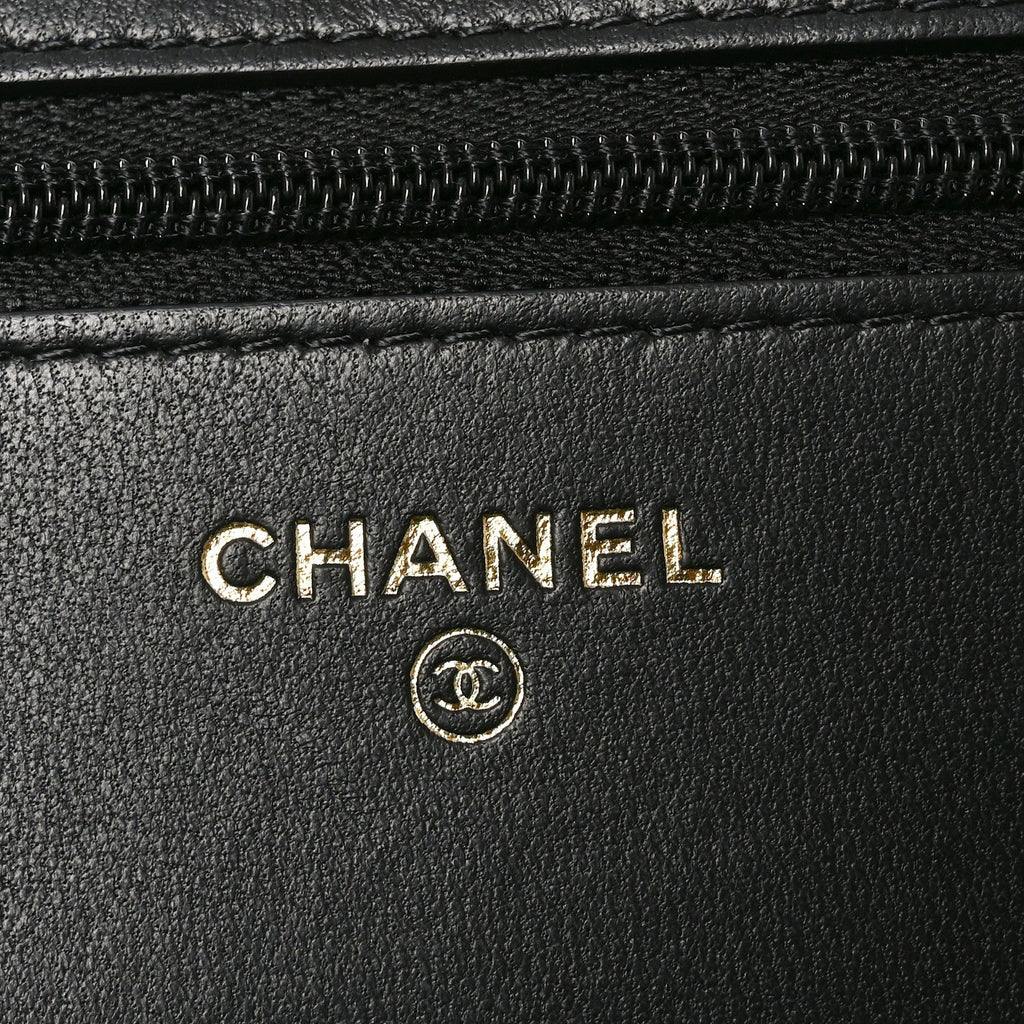 Lambskin Quilted Sweet Camellia Wallet on Chain WOC Black