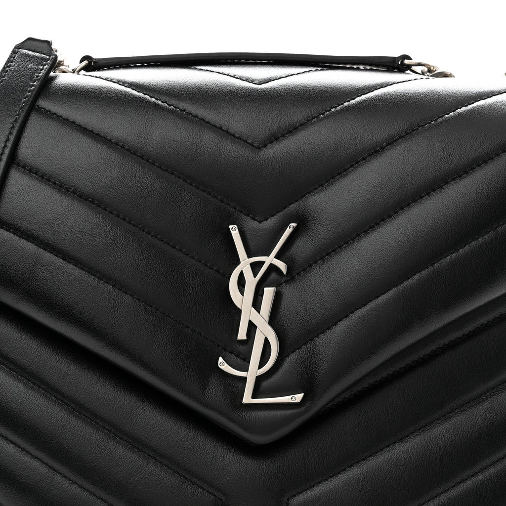 Calfskin Y Quilted Monogram Medium Loulou Chain Satchel Black