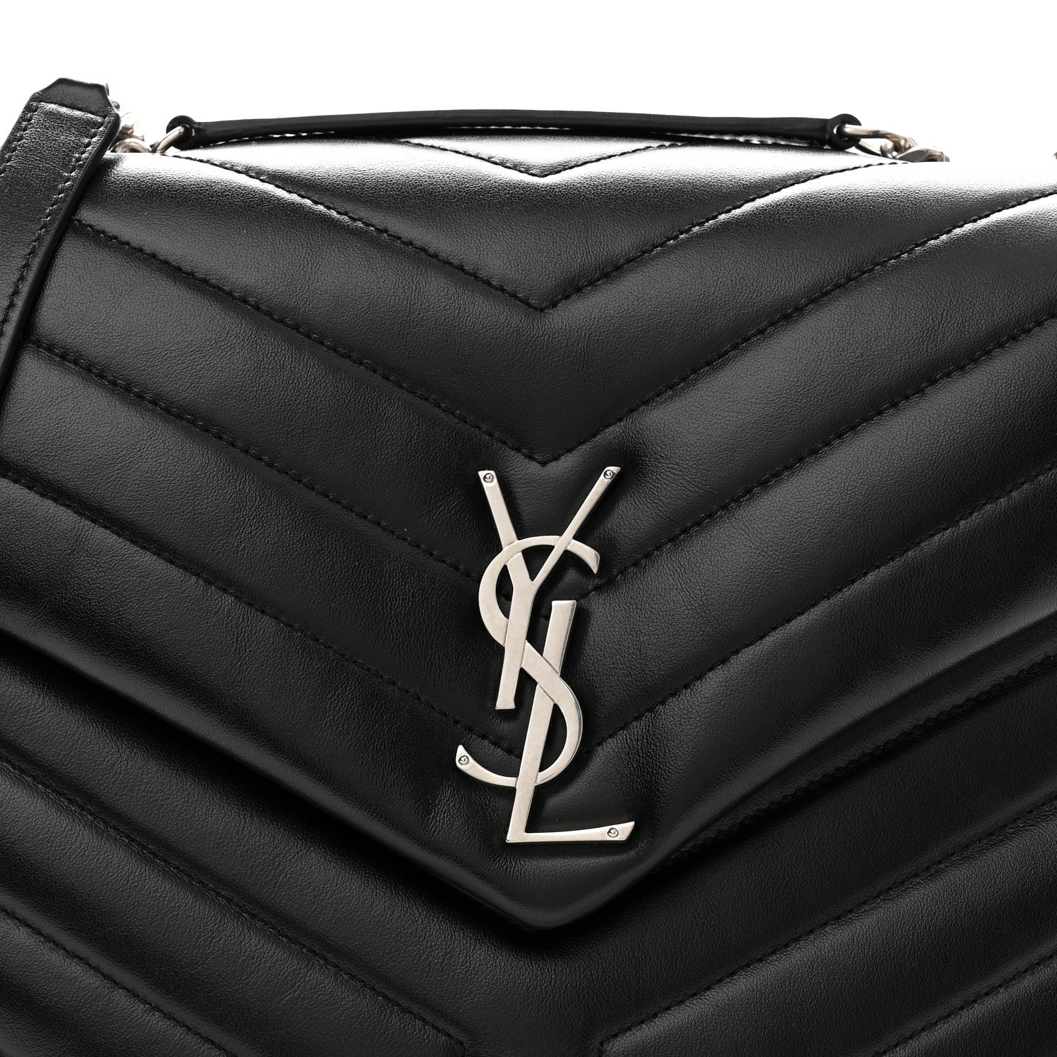 Calfskin Y Quilted Monogram Medium Loulou Chain Satchel Black
