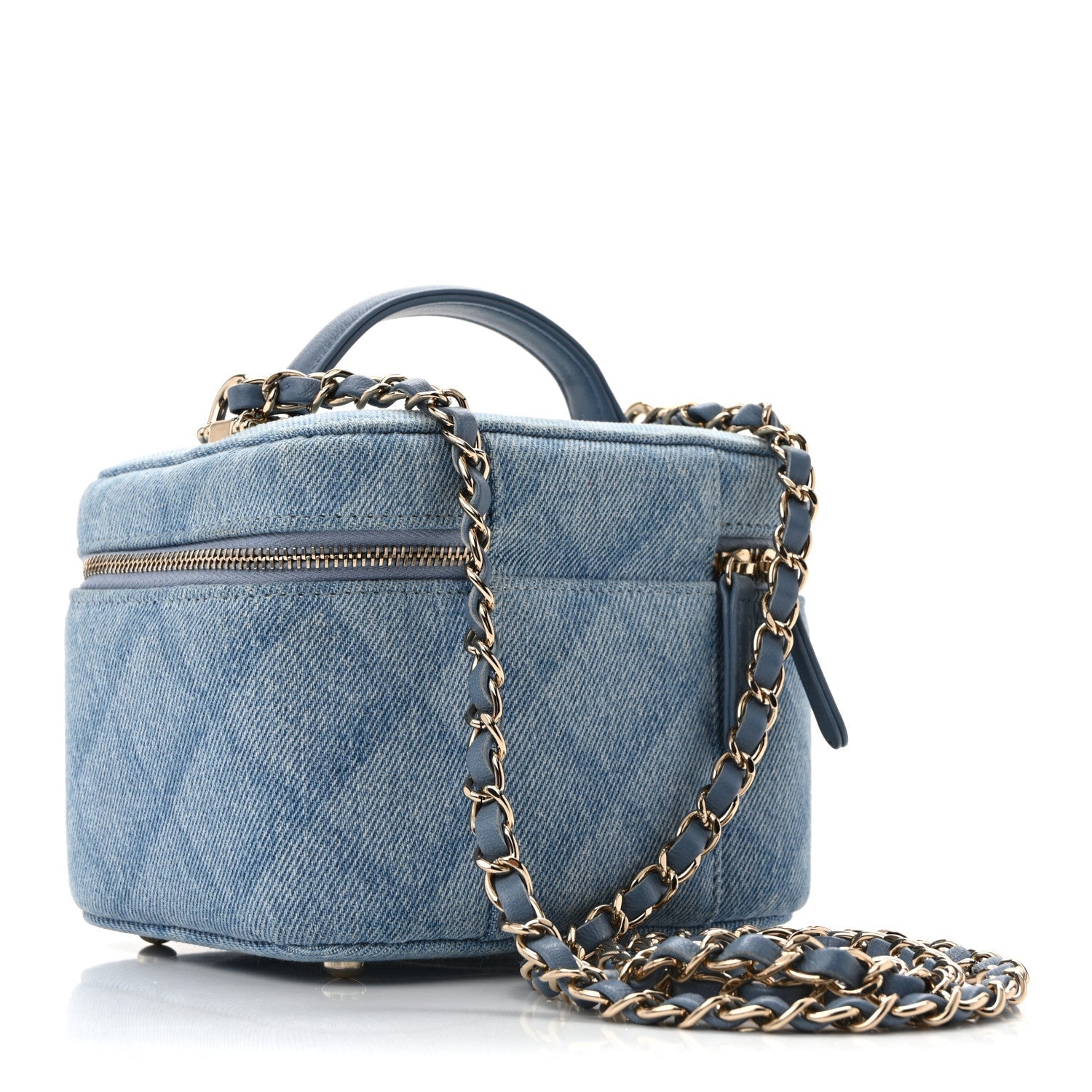 Denim Quilted Small CC Vanity Case Blue