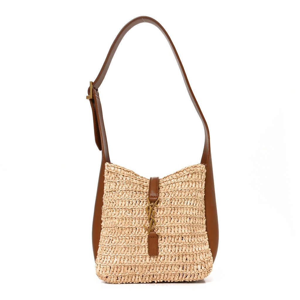 Raffia Calfskin Le 5 A 7 Baby Hobo Natural Brick
