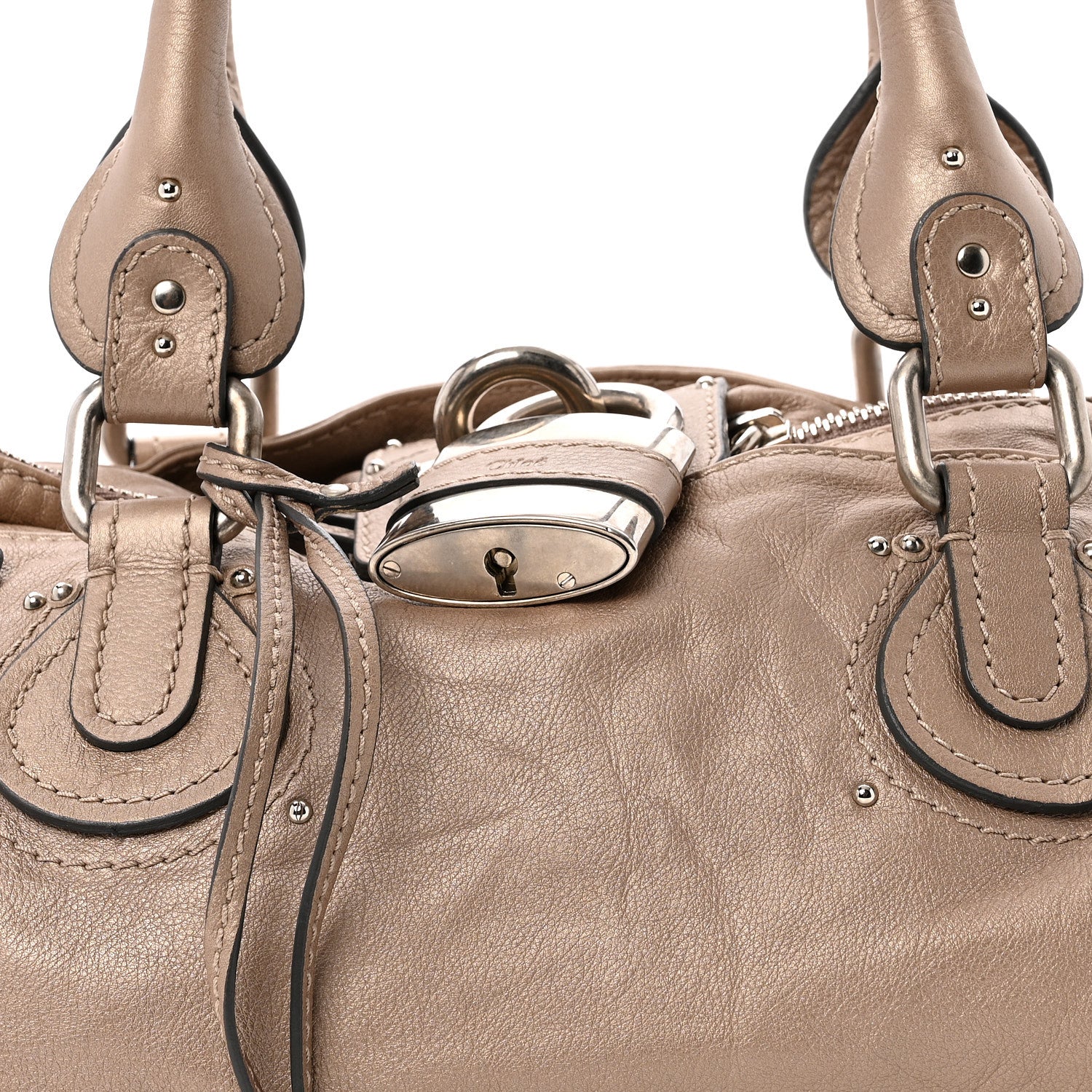 Metallic Calfskin Medium Paddington Satchel Taupe