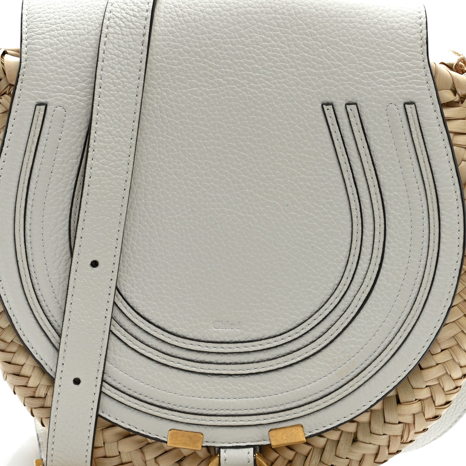 Raffia Calfskin Marcie Basket Small Marcie Round Crossbody Bag White