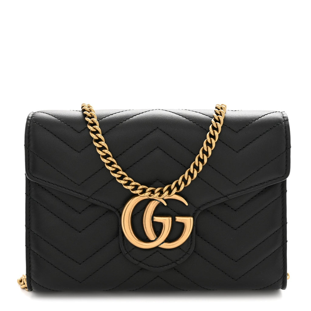 Calfskin Matelasse GG Marmont Chain Wallet Black