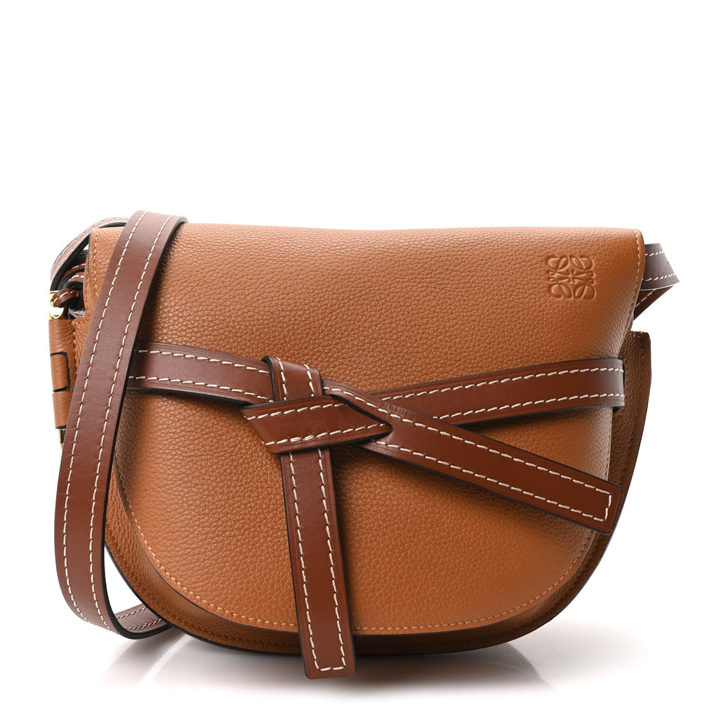Grained Calfskin Small Gate Crossbody Bag Caramel Pecan