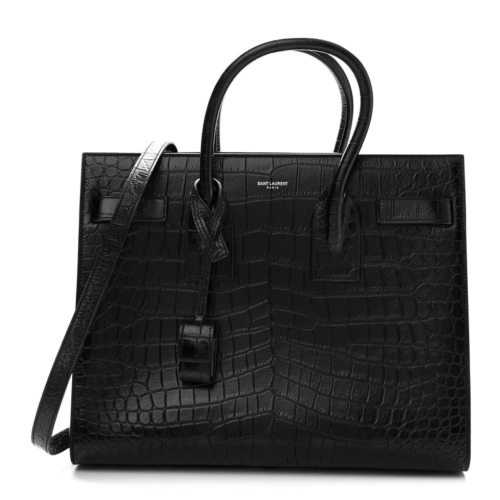 Calfskin Crocodile Embossed Small Sac de Jour Black